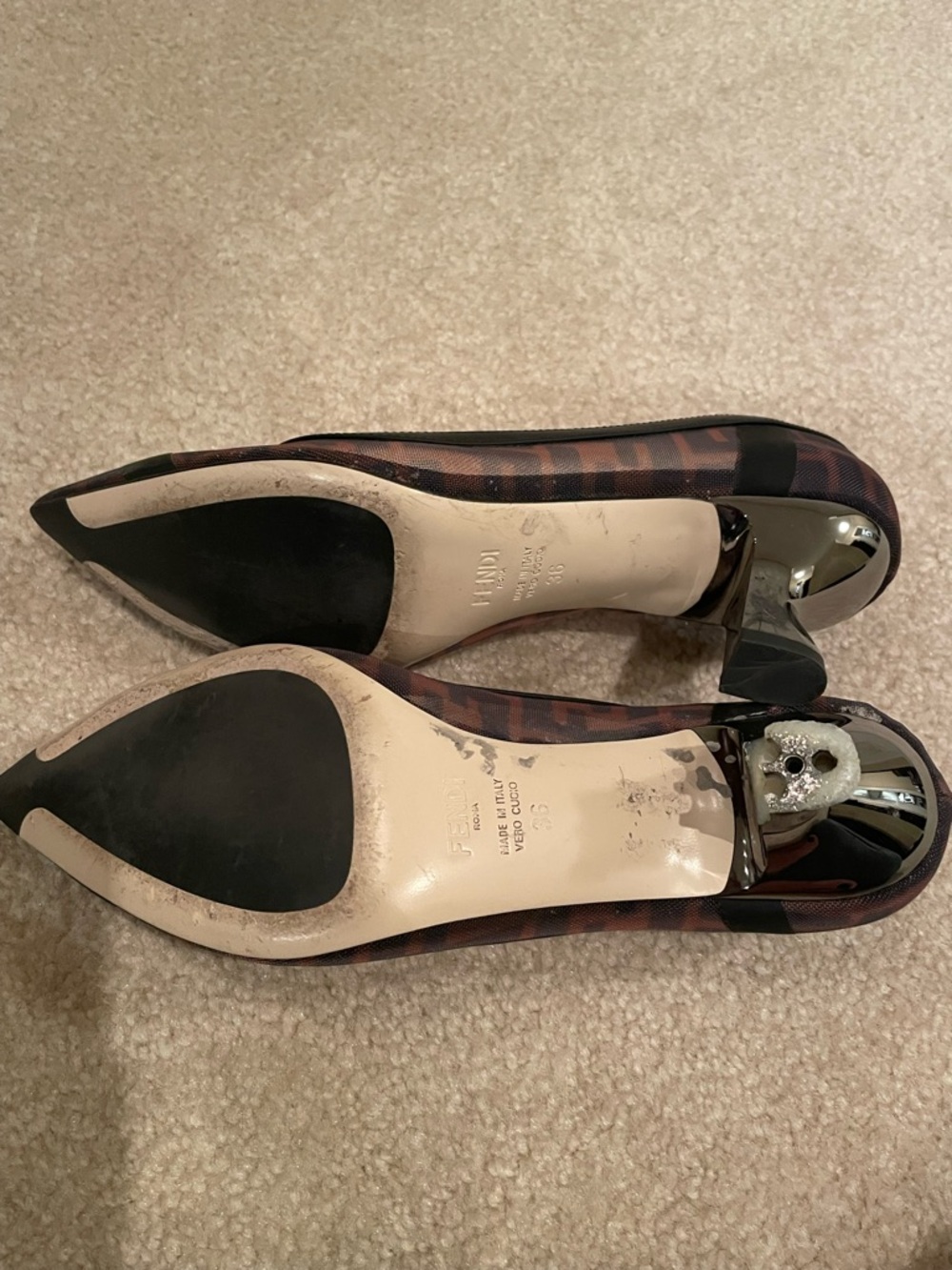 Fendi Brown & Black Monogram Pointed-Toe Flats - Picture 7 of 11